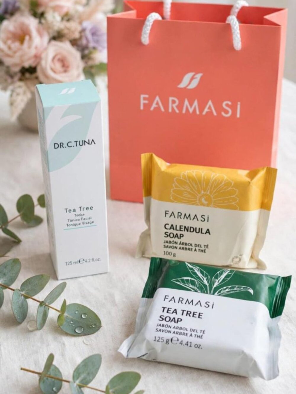 FARMASI Tea Tree Toner + Tea Tree Soap + Calendula Soap Bundle
